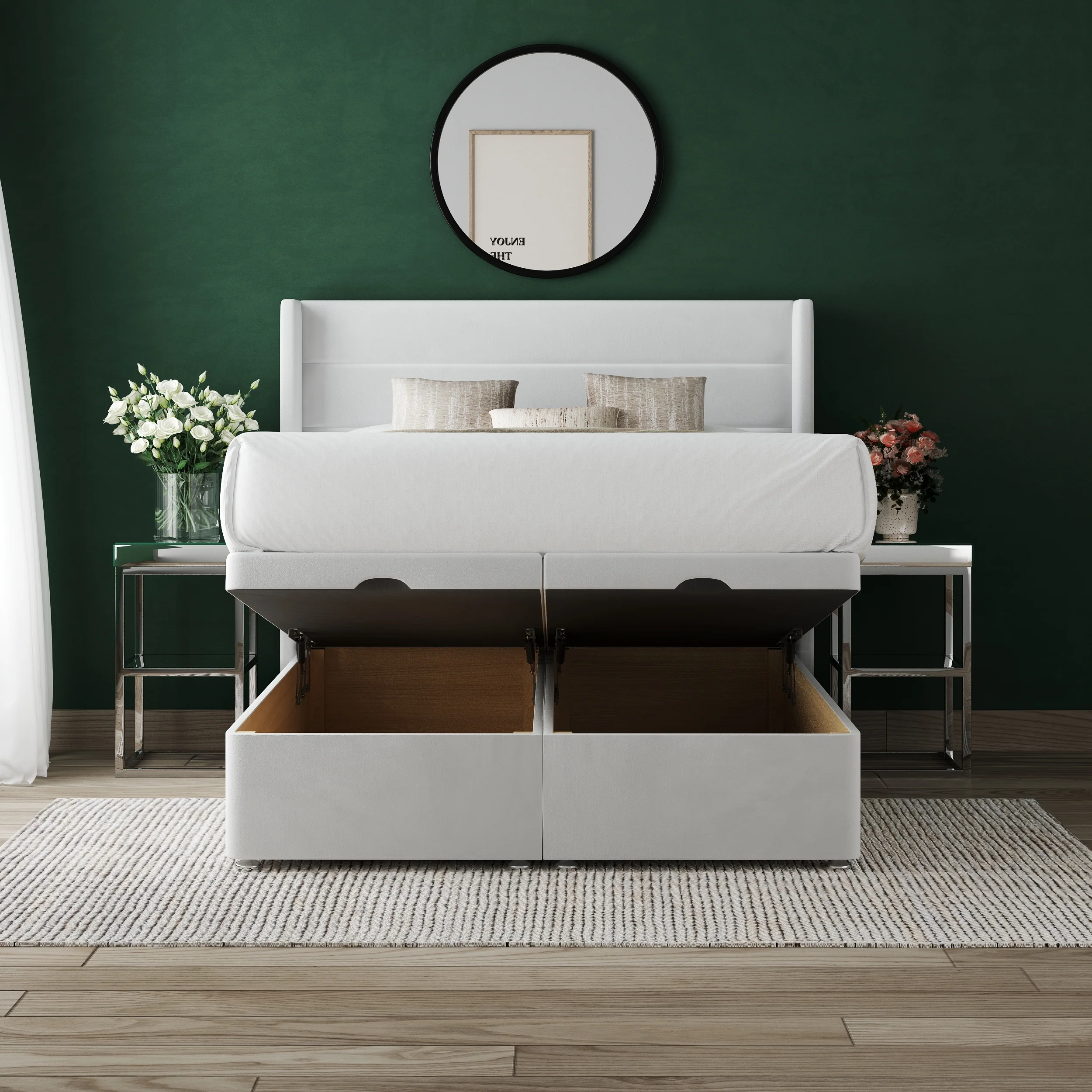 Jasmine Winged Ottoman Divan Bed with 54" Winged Floorstanding Headboard - Image 2