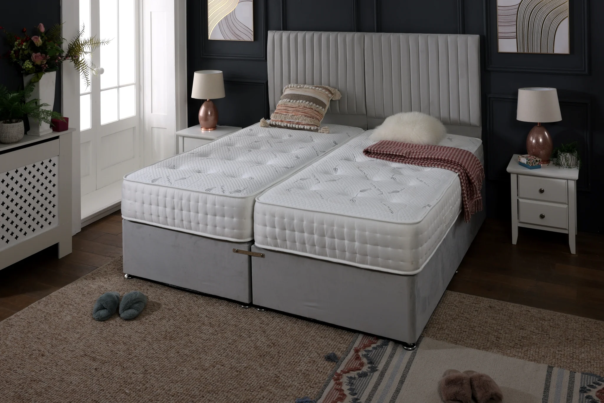 Kashmere Zip and Link 2000 Pocket Cool Blue Divan Bed Set Firm