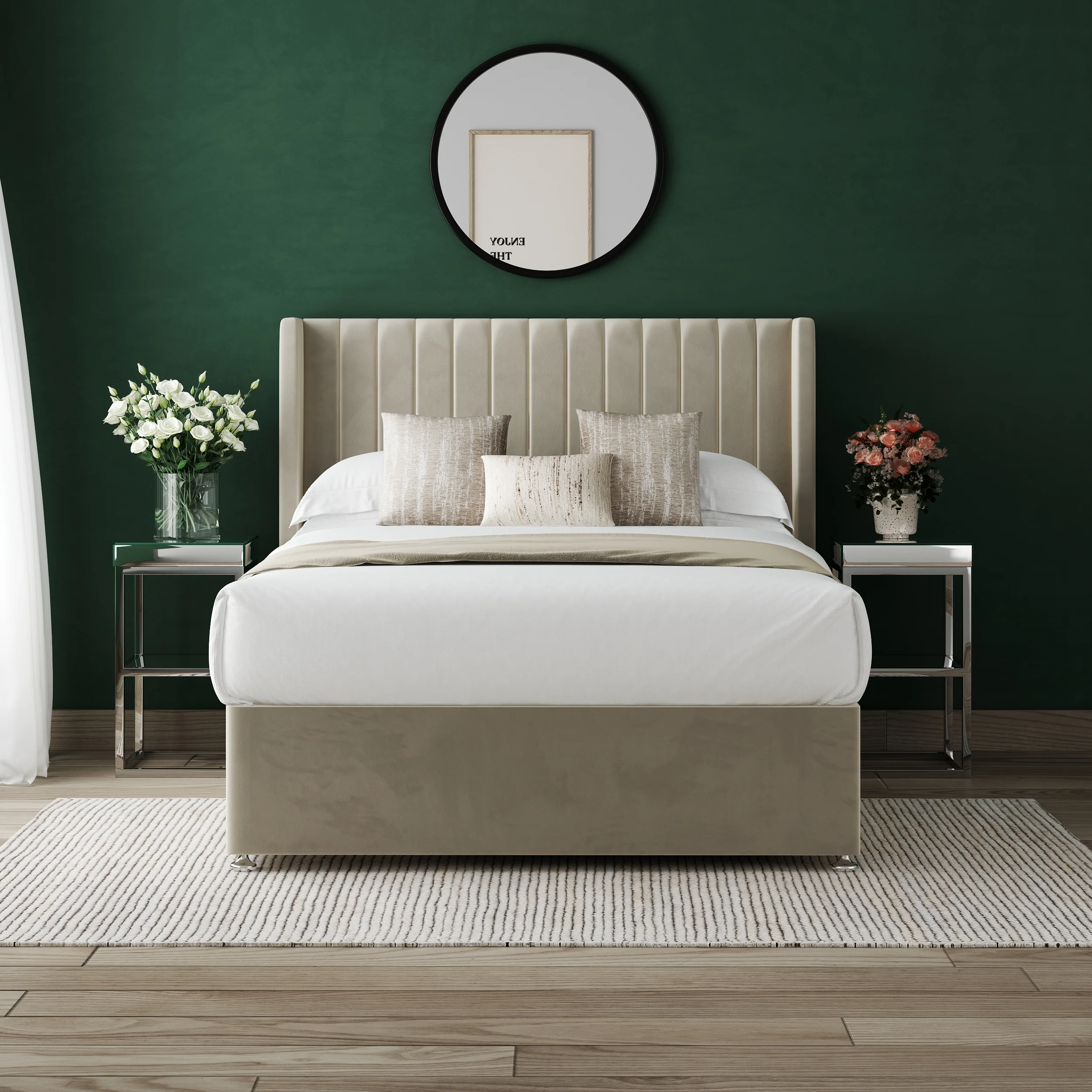 Milano Divan Bed Set with 54" Winged Floorstanding Headboard & Mattress Options