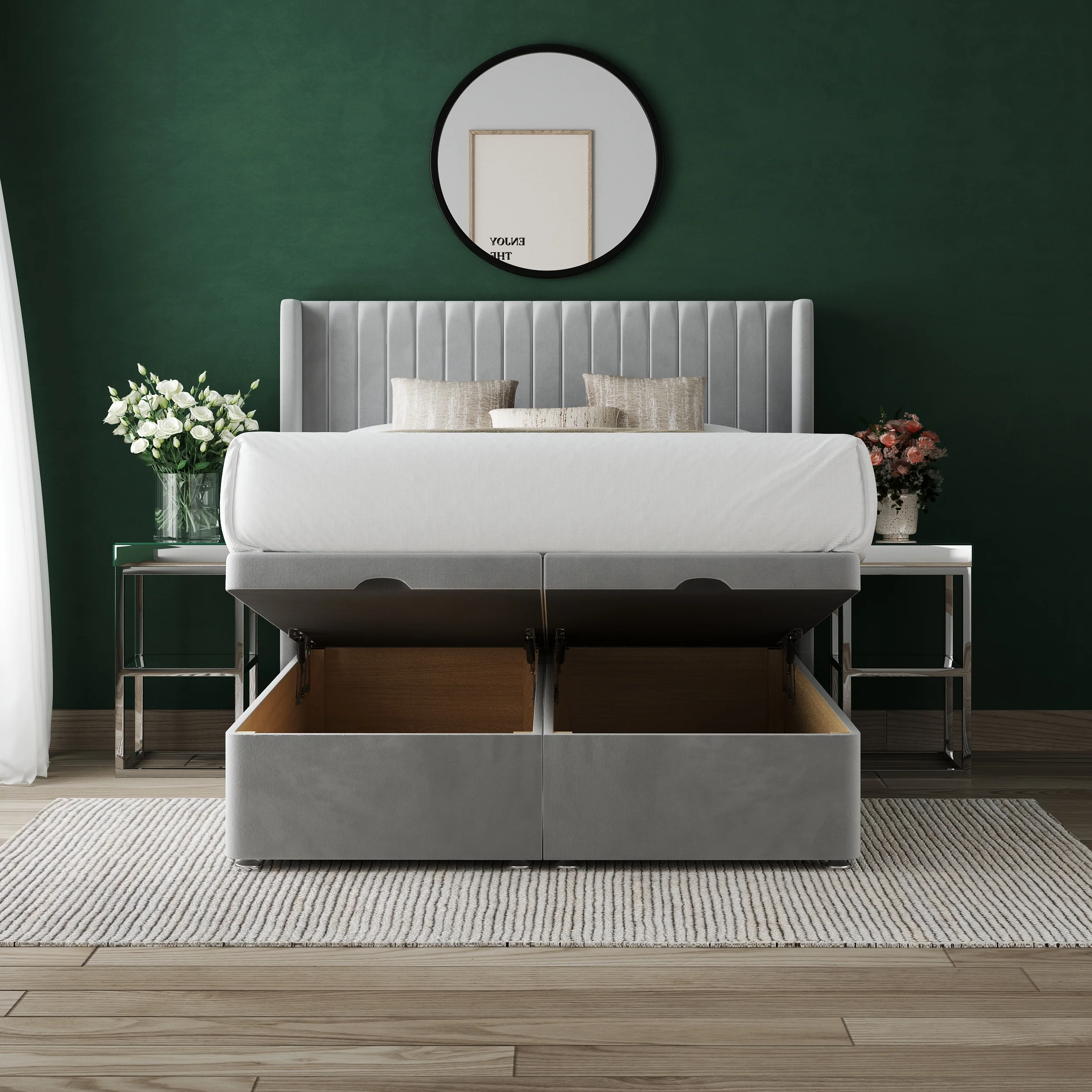 Milano Wing Ottoman Divan Bed with 54" Winged Floorstanding Headboard - Image 2
