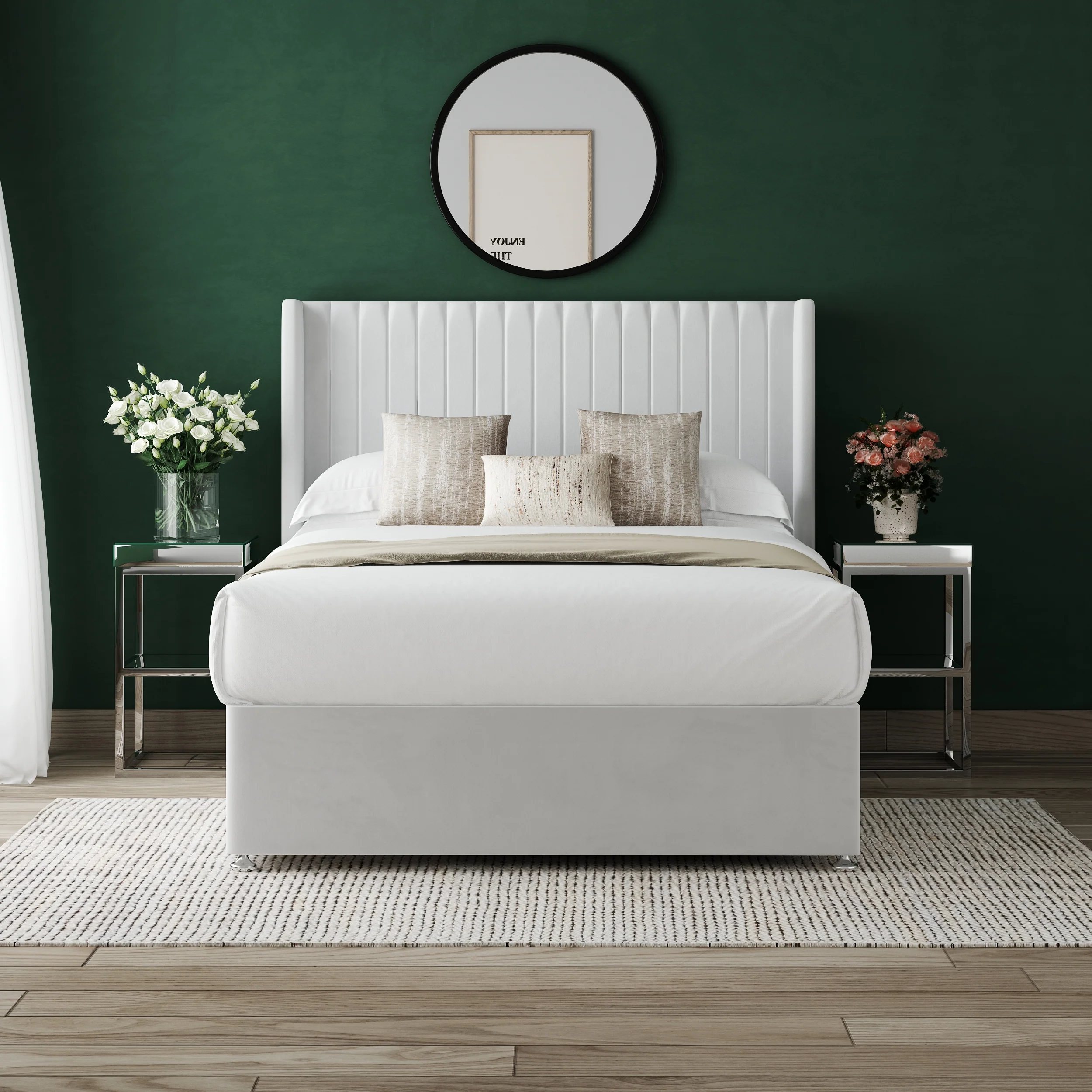 Olly Divan Bed Set with 54" Winged Floorstanding Headboard & Mattress Options