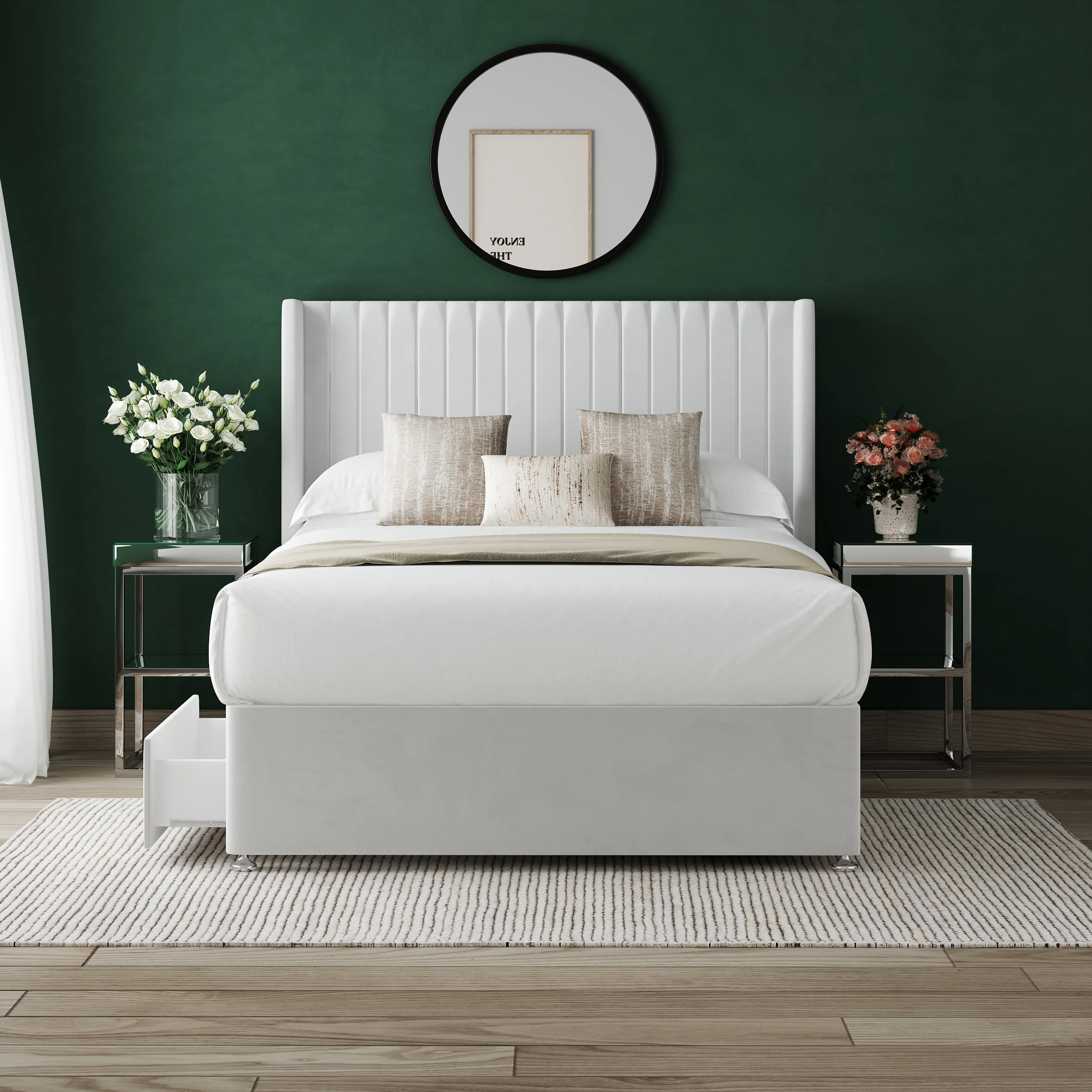 Olly Divan Bed Set with 54" Winged Floorstanding Headboard & Mattress Options - Image 2