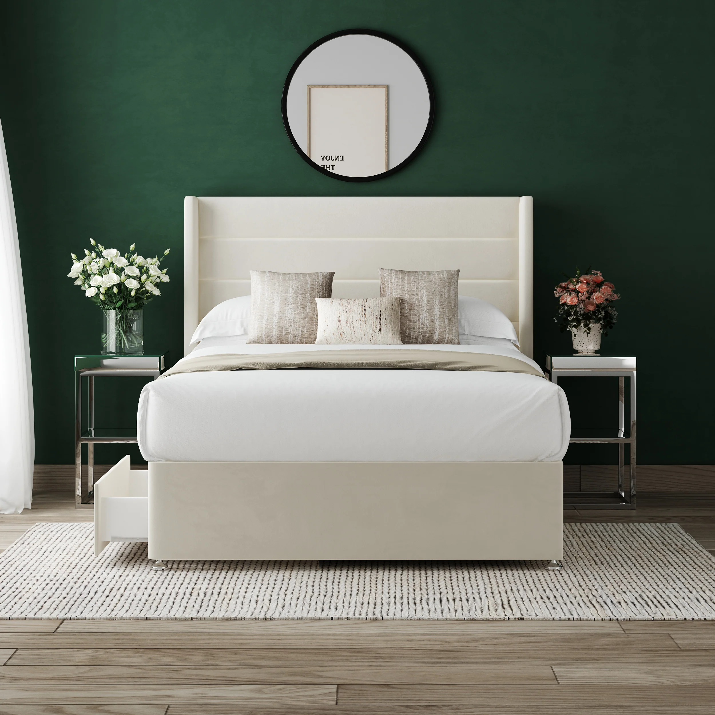 Zara Divan Bed Set with 54" Winged Floorstanding Headboard & Mattress Options - Image 2